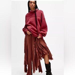 Free People Ella Sweatshirt Top Tunic Turtleneck Sweatshirt Cabernet Red
